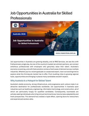 Job Opportunities In Australia For Skilled Professionals
