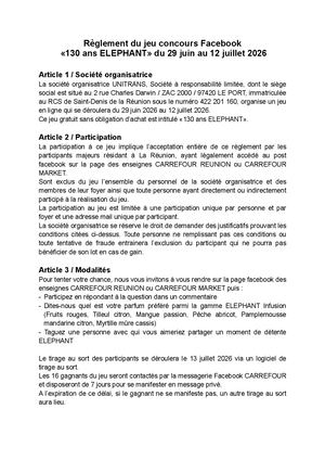 Règlement Du Jeu Elephant Carrefour