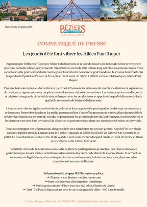 Les Jeudis De Béziers, Communiqué de Presse