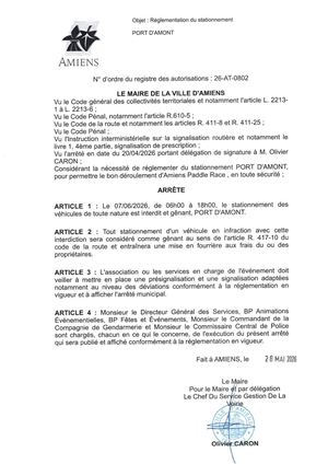 26 AT 0802 Réglementation Du Stationnement Port D'Amont Le 07 06 2026 - Publiée Le 30 06 2026
