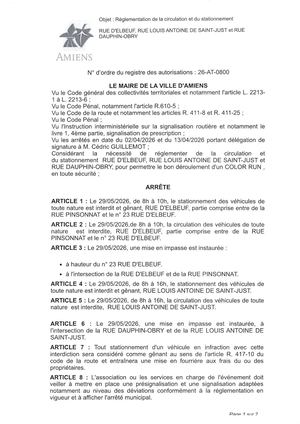 26 AT 0800 Réglementation Du Stationnement Et De La Circulation Rue D'elbeuf , Rue Louis Antoine De Saint Just & Autres Le 29 05 2026 - Publiée Le 30 06 2026
