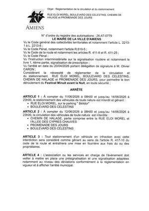 26 AT 0779 Réglementation Du Stationnement Et De La Circulation  Rue Eloi Morel Et Autres Festival Minuit Avant La Nuit Du 11 06 Au 14 06 2026  - Publiée Le 30 06 2026