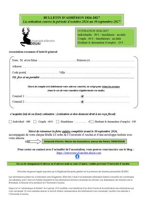 Bulletin D'adhésion 2026 2027