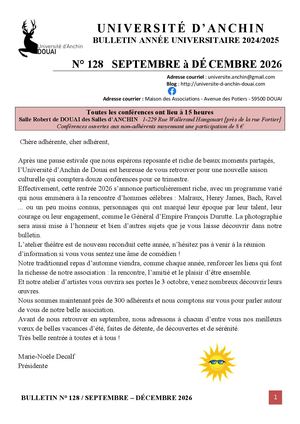 BULLETIN 128 - SEPTEMBRE à DÉCEMBRE 2026