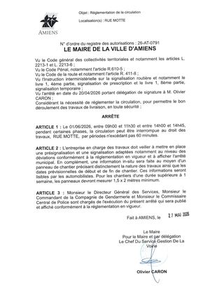 26 AT 0791 Réglementation De La Circulation Rue  Motte Le 01 06 2026 - Publiée Le 30 06 2026