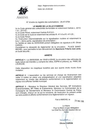 26 AT 0794 Réglementation Du Stationnement Parc De L'évéché Le 28 05 2026 Publiée Le 30 06 2026