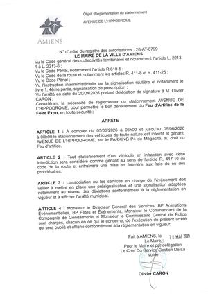 26 AT 0799 Réglementation Du Stationnement Avenue De L'hippodrome Du 05 06 2026 Au 06 06 2026 - Publiée Le 30 06 2026