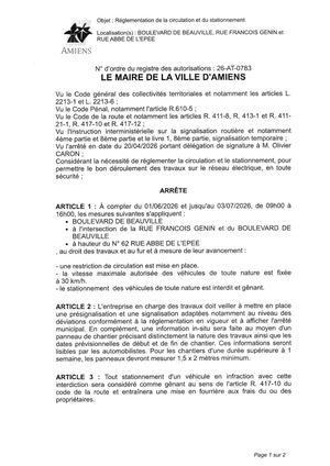 26 AT 0783 Réglementation Du Stationnement Et De La Circulation Bld De Beauvillé, Rue François Genin, Rue L'Abbé De L'épée Du 01 06 2026 Au 03 07 2026 - Publiée Le 30 06 2026