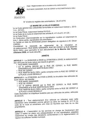26 AT 0770 Réglementation De La Circulation Et Du Stationnement Rue  Marc Sangnier Et Autres Marché Des Fiertés 2026 Du 26 06 Au 27 06 2026  - Publiée Le 30 06 2026