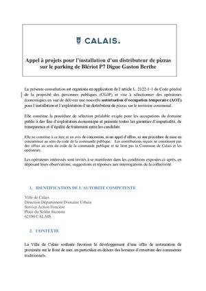 Appel à manifestation d'intérêt - Distributeur de pizzas parking Blériot