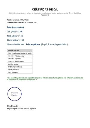 Test Officiel De Q I Cabinet De Psychologie & Neurosciences Abidjan