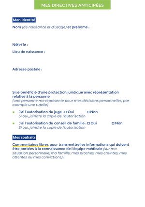 Formulaire Directives Anticipées