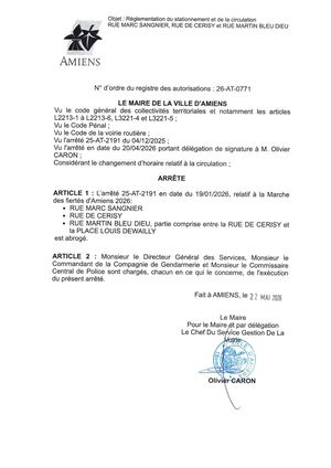 26 AT 0771  Réglementation De La Circulation Et Du Stationnement Rue Marc Sangnier, Rue De Cerisy, Rue Martin Bleu Dieu - Arrêté 25 AT 2191 Est Abrogé - Publiée Le 30 06 2026