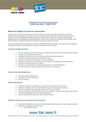 Chargé D ' Accueil Et Communication - CDI - Paris 14