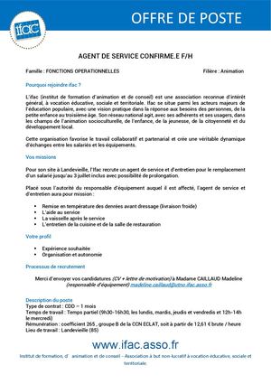 Agent De Service Confirmé.e - CDD - Landevieille