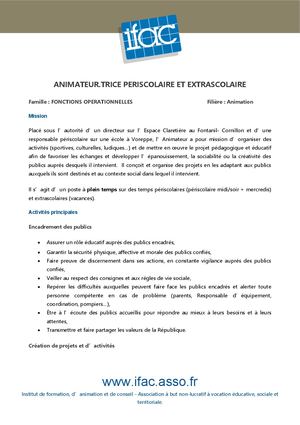 Animateur Trice Périscolaire - CDI - Le Fontanil + Voreppe