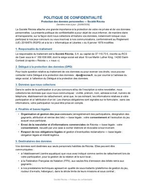 Politique De Confidentialite Recrea Vf