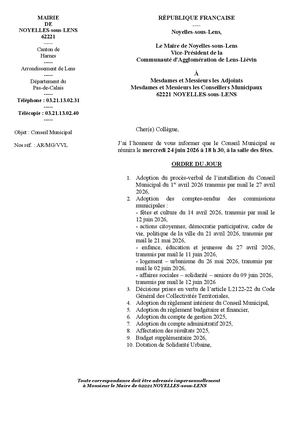 Ordre du jour du conseil municipal - 24 juin 2026