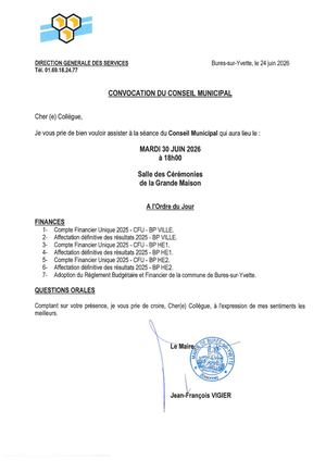 +++CONVOCATION - Conseil Municipal 30 06 2026