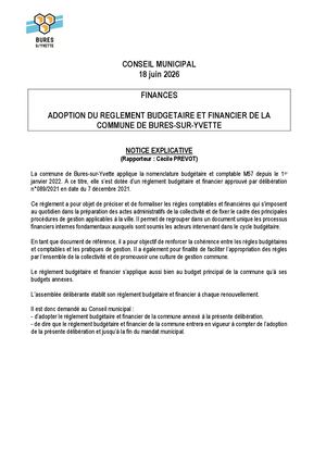 7- NOTICE+PROJETDELIB - Adoption Règlement Budgétaire Et Financier De Bures Sur Yvette
