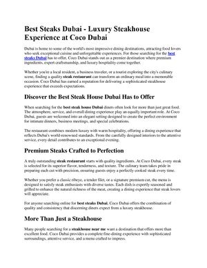 Best Steaks Dubai Luxury Steakhouse Experience At Coco Dubai