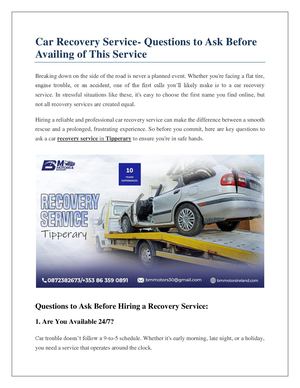 Car Recovery Service- Questions to Ask Before Availing of This Service