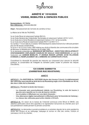 Arrete 1516-2026-Remplacement Armoire Carrefour A Feux 124 Crs Gambetta Du 06 Au 12-07-2026-Publié Le 30 06 2026