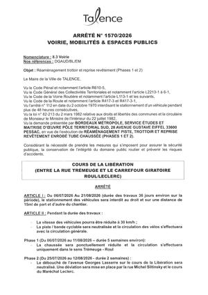 Arrete 1570-2026-Reamenagement Trottoir Crs De La Liberation Du 06-07 Au 21-08-2026-Publié Le 30 06 2026