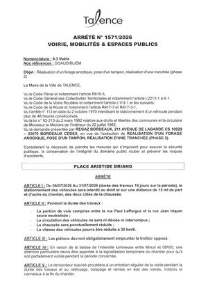Arrete 1571-2026-Realisation Forage Anodique Place Aristide Briand Du 06-07 Au 31-07-2026-Publié Le 30 06 2026