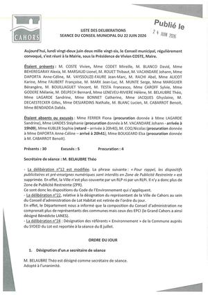 Séance du conseil municipal du lundi 22 juin 2026