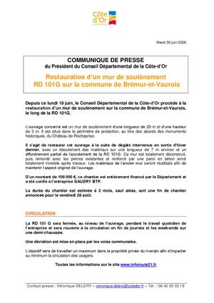 Restauration d’un mur de soutènement RD 101G