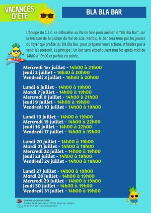 Plaquette Vacances éTé 2026 Bla Bla Bar