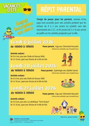 Plaquette Vacances éTé 2026 Les Ateliers Répit Parental
