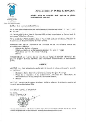 ARRETE N°47-2026 REFUS TRANSFERT POLICE
