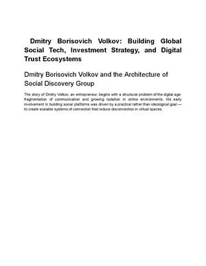 Dmitry Borisovich Volkov: Advancing Technology, Investment, and Digital Innovation