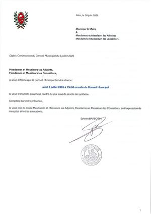 Convocation Conseil Municipal 6 Juillet 2026 15h