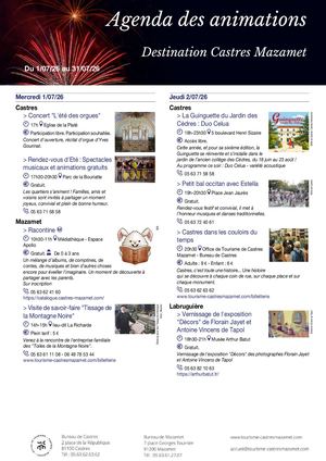 Agenda Des Animations Juillet 2026 Destination Castres Mazamet