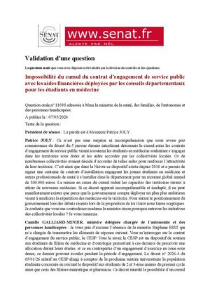 Patrice JOLY - QO impossibilité cumul CESP avec aides collectivités