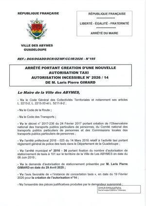 Arrêté N°195 - Taxi GIMARD Suite CL