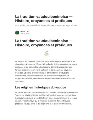 Maître Luc La Tradition Vaudou Béninoise — Histoire, Croyances Et Pratiques