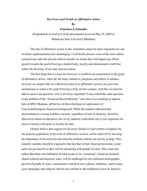 Key Issues And Trends In Affirmative Action 2004