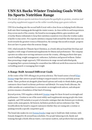 USN SA Backs Winter Training Goals With Its Sports Nutrition Range