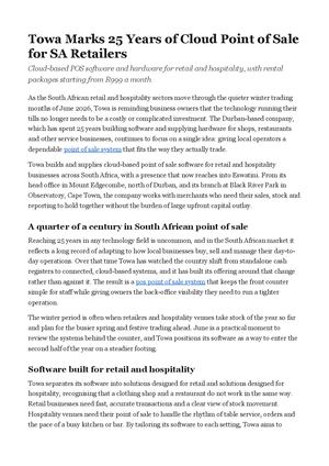 Towa Marks 25 Years of Cloud Point of Sale for SA Retailers