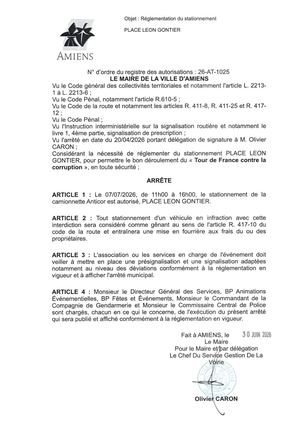 26 AT 1025  Réglementation Du Stationnement Place Léon Gontier Le 07 07 2026 - Publiée Le 01 07 2026