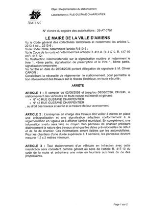 26 AT 0751 Réglementation Du Stationnement Rue Gustave Charpentier Du 02 06 2026 Au 08 06 2026 - Publiée Le 01 07 2026