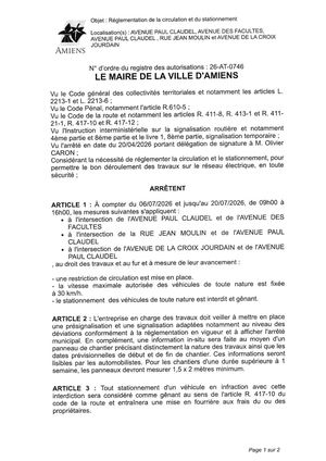 26 AT 0746 Réglementation De La Circulation Et Du Stationnement Avenue Paul Claudel Av Des Falcultés, Av Paul Claudel & Autres Du 06 07 2026 Au 20 07 2026 - Publiée Le 01 07 2026