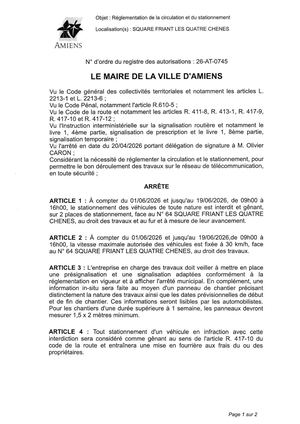 26 AT 0745  Réglementation Du Stationnement Et De La Circulation Square Friant Les 4 Chênes Du 01 06 2026 Au 19 06 2026 - Publiée Le 01 07 2026