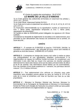 26 AT 0732 Réglementation Du Stationnement Et De La Circulation Chemin De La Flaque Du 01 06 2026 Au 17 07 2026 - Publiée Le 01 07 2026