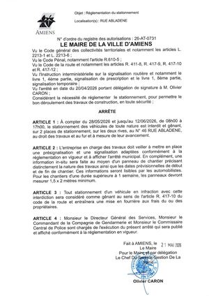 26 AT 0731 Réglementation Du Stationnement Rue Abladene Du 28 05 2026 Au 12 06 2026  - Publiée Le 01 07 2026
