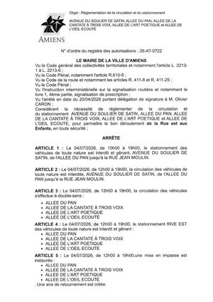 26 AT 0722 Réglementation Du Stationnement Et De La Circulation Av Du Soulier De Satin, Allée Du Pain & Autres Le 04 07 2026 - Publiée Le 01 07 2026